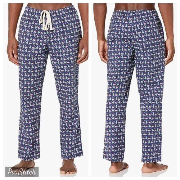 Vineyard Vines Logo Men Deep Bay Blue Whale Xmas Tree Print Lounge Pants M - Picture 1 of 13